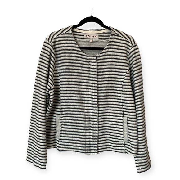 Anthropologie Dolan Striped Full Zip Jacket Black White Fleece X-Large - Picture 1 of 12